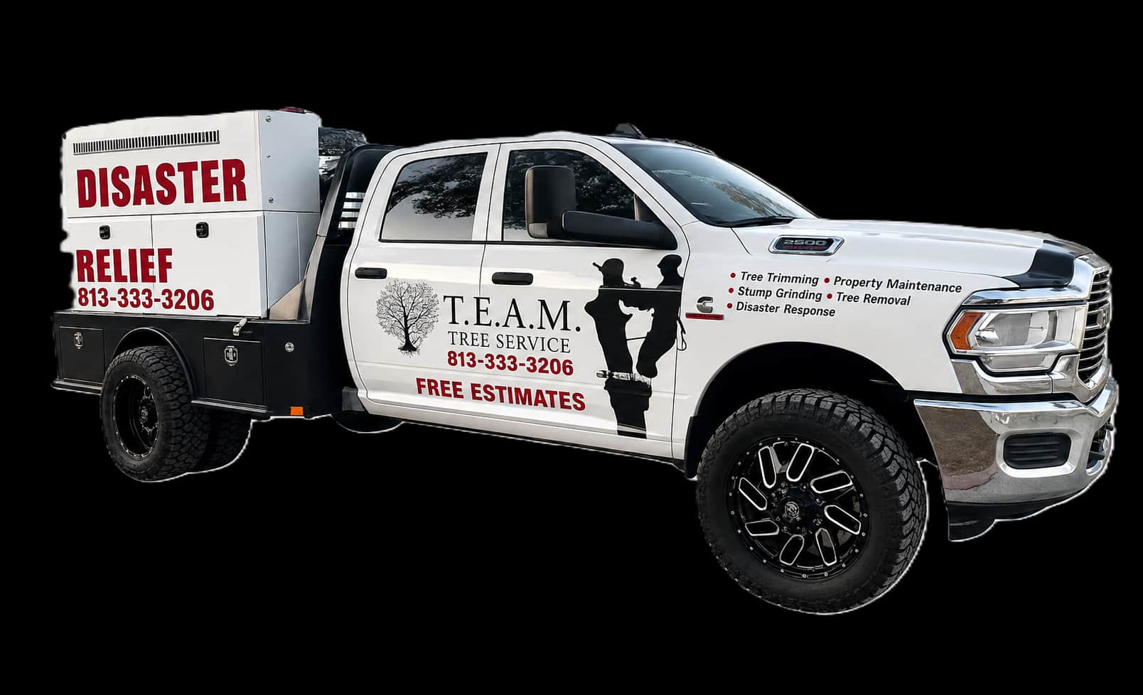 T.E.A.M. Tree Service disaster-response work truck